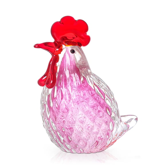 Rooster Decor Crystal Ornament,Glass Rooster Gifts Rooster Decor Hand Small Figurines Home-Decor CollectiblePink