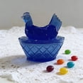 thumbnail image 1 of Rooster Decor Glass Candy Dish with Lid - Vintage Hen on Nest Style Large Snack Bowl, Colorful Pedestal Sweets & Cookie Jar for Home, Kitchen, Office Tabletop Decor(Blue), 1 of 6