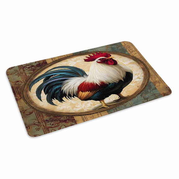 Rooster Doormat Outdoor Entrance 24"x36", Vintage Rustic Farmhouse Style Oil Painting Absorb Moisture Dirt Door Mats, Non-Slip Rubber Backing Floor Mats Indoor, Low-Profile Front Door Rugs