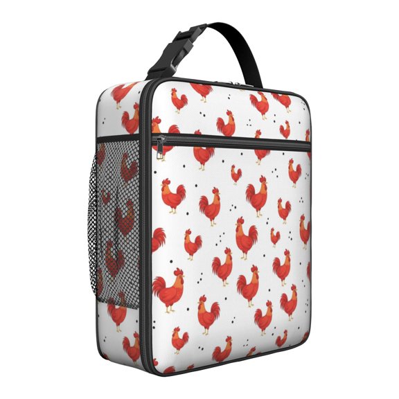 Rooster and Dot White Pattern Insulated Lunch Bag for Men Women,Waterproof Lunch Box for Work,Picnic or Travel,Thermal Insulation,10.63x9.06x3.54 Inches