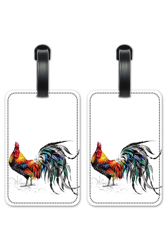 Rooster Drawing - Luggage ID Tags / Suitcase Identification Cards - Set of 2