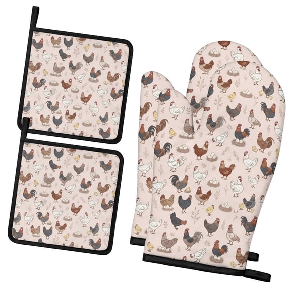 Cook Rooster Rooster and Egg Pink Pattern 2 Pack Oven Mitts Pot Holders Set, Cooking ...