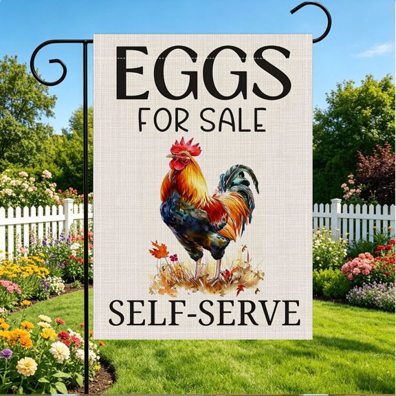 Rooster Eggs For Sale Self Serve Double Sided 2D Garden Flag, 12x18 Inch, Rural Lawn Festival Gift Decor, No Flagpole