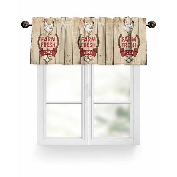 Rooster Eggs Valances for Windows Farmhouse Countryside Retro Wood Grain Valance Rod Pocket Light Filtering Short Window Treatments Curtains for Kitchen Bathroom Living Room Bedroom, 42 x 12 Inch