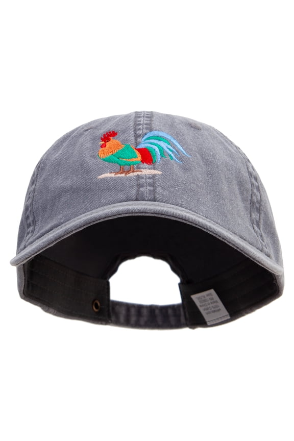 Rooster Embroidered Big Size Washed Pigment Dyed Cap - Grey XL-3XL