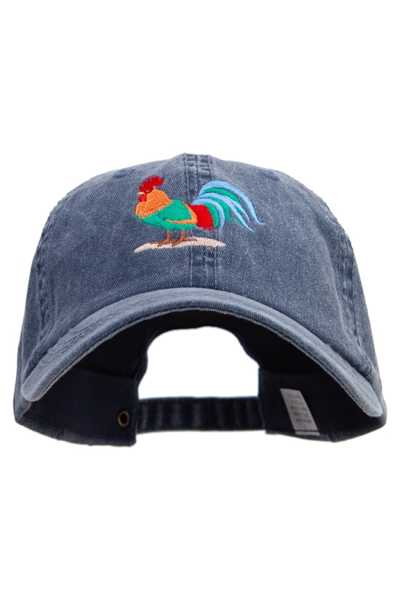 Rooster Embroidered Big Size Washed Pigment Dyed Cap - Navy XL-3XL