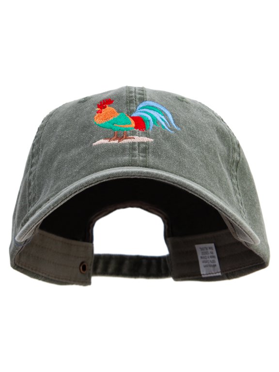 Rooster Embroidered Big Size Washed Pigment Dyed Cap - Olive XL-3XL