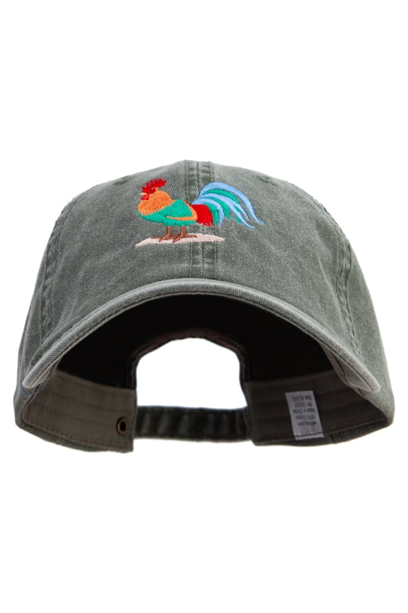 Rooster Embroidered Big Size Washed Pigment Dyed Cap - Olive XL-3XL