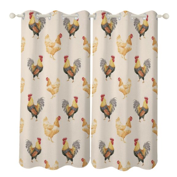 Rooster Farm 2 Panels 3D Printing Pattern Curtain for Bedroom Living Room Kitchen Window Decoration Home