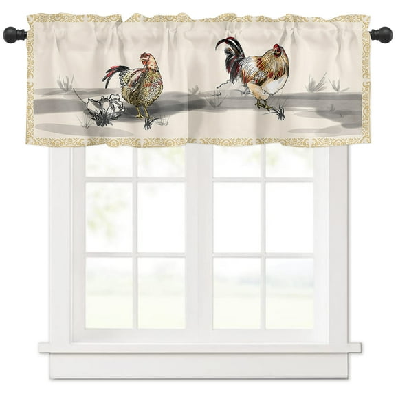 Rooster Farm Animal Country Valances for Windows Farmhouse Kitchen Curtains Valances Rod Pocket Valance Curtains for Kitchen Windows Chinese Style Plant Window Valances for Bathroom Bedroom 42"x12"