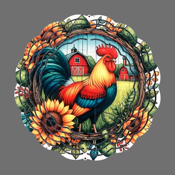 Rooster Farm Animal Wind Spinner Metal Rustic Country Barn Decor