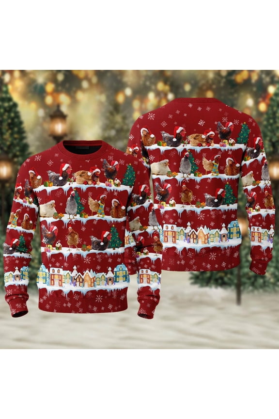 Rooster Farm Christmas 3D 3D Sweater, Chicken Xmas Sweatshirt, Funny Famer Christmas Shirt, Christmas Gift For Men Women Kid