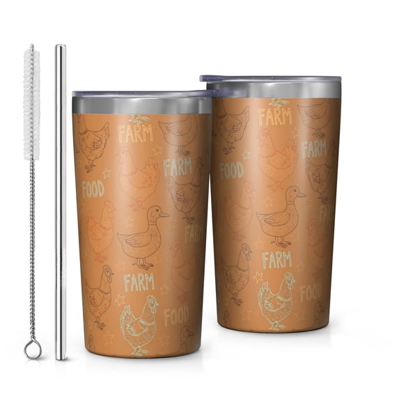 Oramge Pattern Rooster and Farm Orange Pattern Car Tumbler 1 Pack, Vacuum Insulated ...
