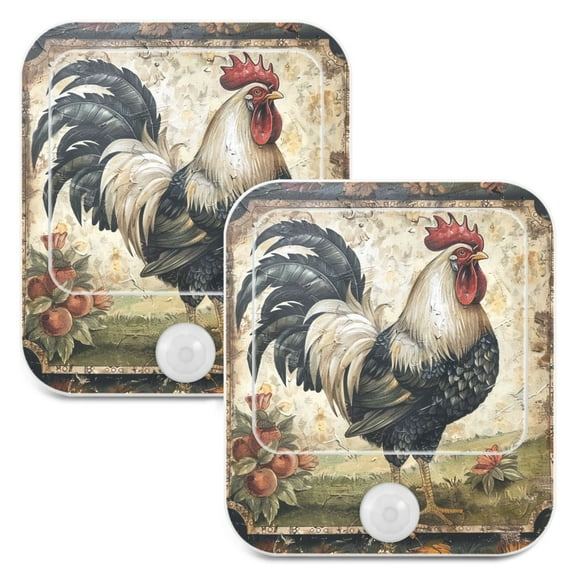 Rooster Farmhouse 2 Pack LED Motion Sensor Night Light Plug into Wall Auto Dusk to Dawn Adjustable Brightness for Kids Bedroom Hallway Nursery Room