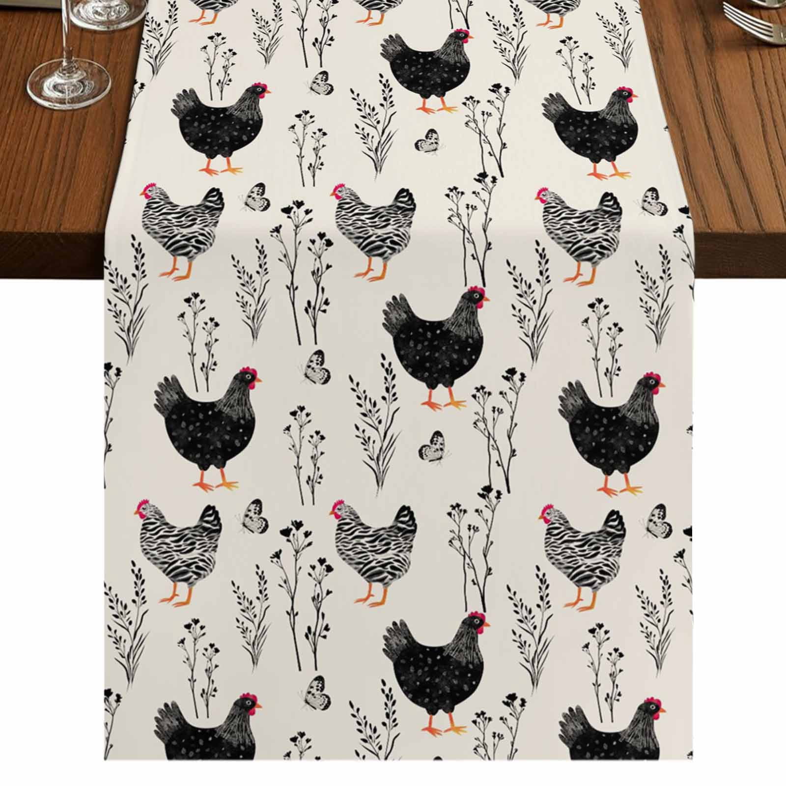 Rooster Farmhouse Beige Burlap Cotton Table Runner 13x36 Inches Short ...