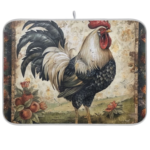 Rooster Farmhouse Dish Drying Mats Kitchen Mat Microfiber Counter Absorbent Dish Pad Drainer Rack 16"x18"