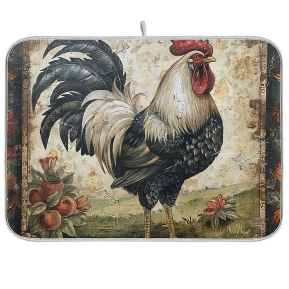 Rooster Farmhouse Dish Drying Mats Kitchen Mat Microfiber Counter Absorbent Dish Pad Drainer Rack 16"x18"