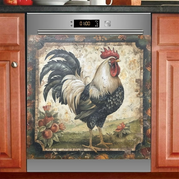 Rooster Farmhouse Dishwasher Magnetic Refrigerator Magnet Cover Kitchen Art Panel Decal Sticker Home Decorative 23"x26"