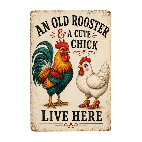 Rooster Farmhouse Vintage Metal Tin Sign Wall Decor, 8 x 12 Inch, for Farm Chicken Coop Decor