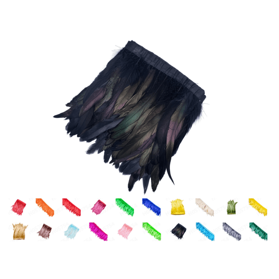 Point Cut Fringe Rooster Feather Trim, Black Feather Fringe for Down Jackets and Shawls ...