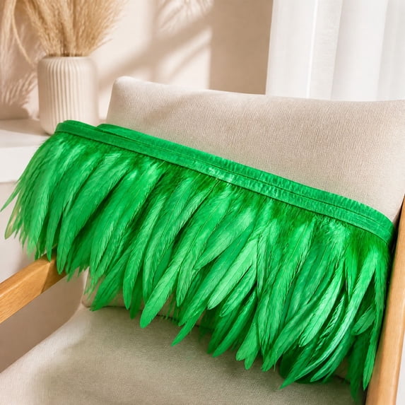 Point Cut Fringe Rooster Feather Trim, Emerald Green Feather Fringe for Evening Dresses ...