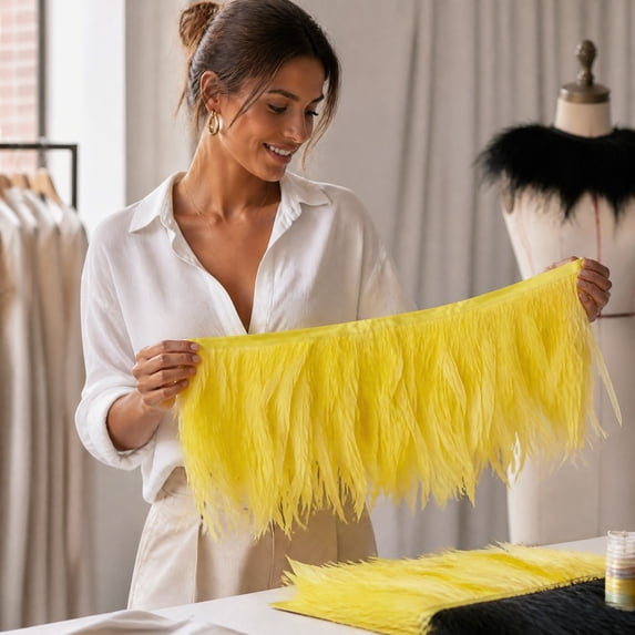 Point Cut Fringe Rooster Feather Trim, Gold Feather Fringe for Carnival Costumes and ...