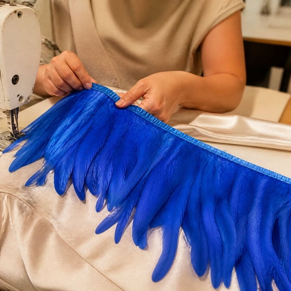 Point Cut Fringe Rooster Feather Trim, Navy Blue Feather Fringe for Carnival Costumes ...