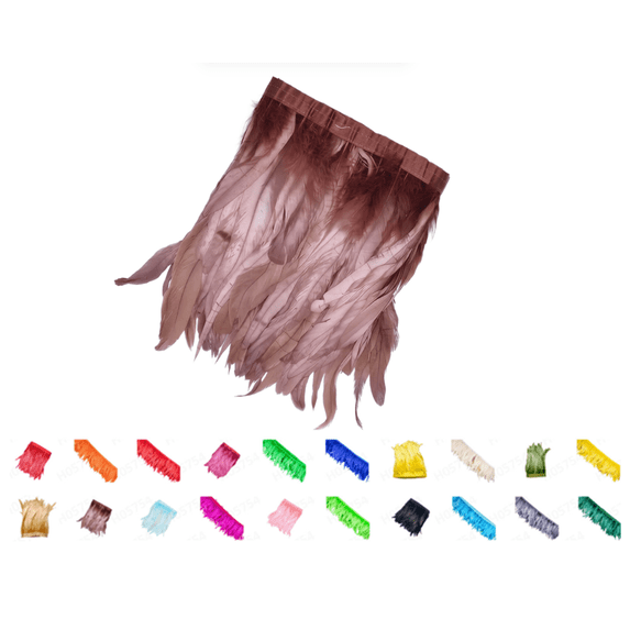 Point Cut Fringe Rooster Feather Trim, Rust Brown Feather Fringe for Down Jackets and ...
