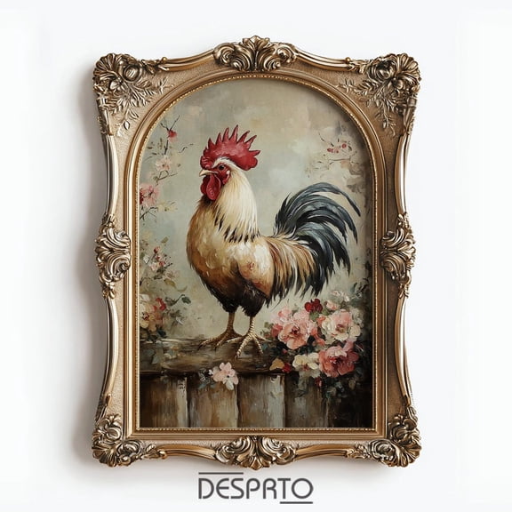 Rooster On A Fence Spring Print, Painting, Egg Day Cottagecore Print, Rustic Chicken Wall Art, Vintage Poster, Nursery Decor UNFRAMED PAPER POSTER, Home Decor, Vintage Gift, Living Room Dercor