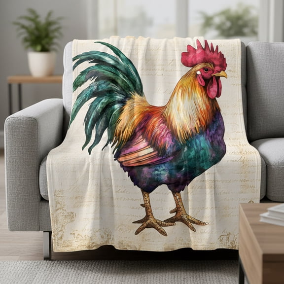 Rooster Fleece Blanket, Farm Chicken Rustic Ultra Soft Warm Throw Blanket Lightweight Plush Bed Blanket, Home Decor Throws for Couch Bed Sofa, 30x40 inches