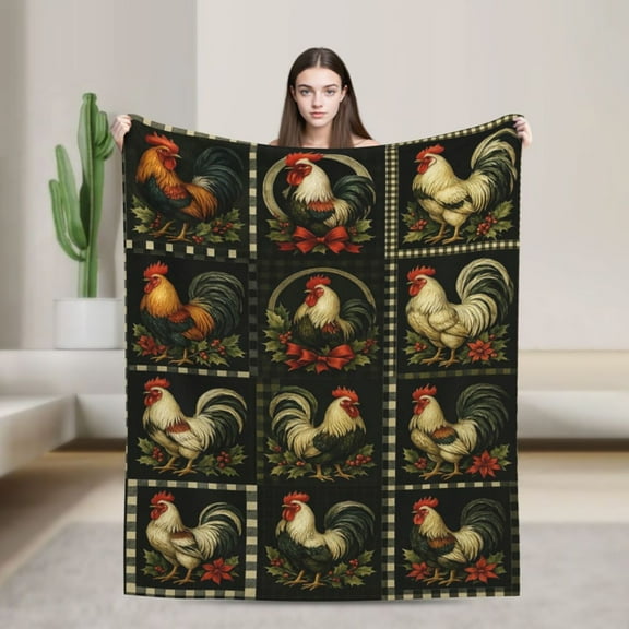 Rooster Fleece Throw Blanket Soft Flannel Plush Lightweight Warm Cozy Blanket for Men Women Couch Bed Sofa Travel 50x40