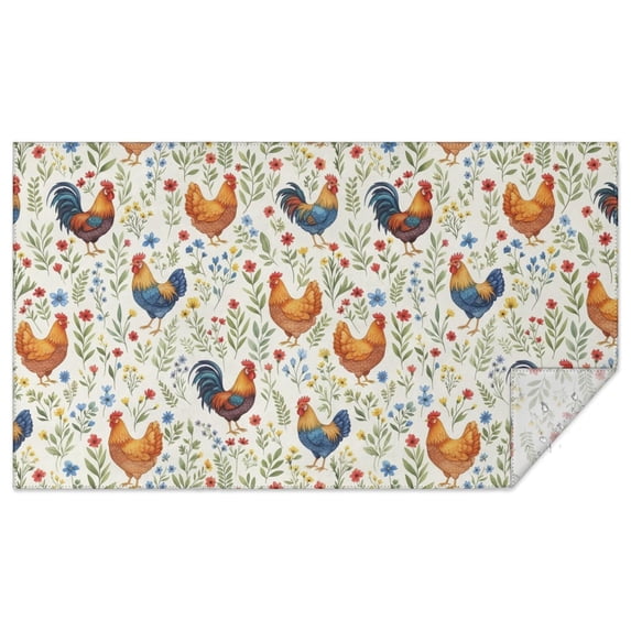 Rooster and Foliage White Pattern Waterproof Tablecloth, Rectangular ...
