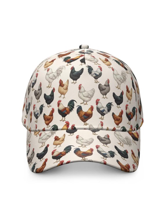 Rooster and Fowl Cream Pattern Baseball Cap, Casual Daily Hat with Snap Closure & Sweatband, Polyester Construction Gifts for Birthday Christmas Thanksgiving