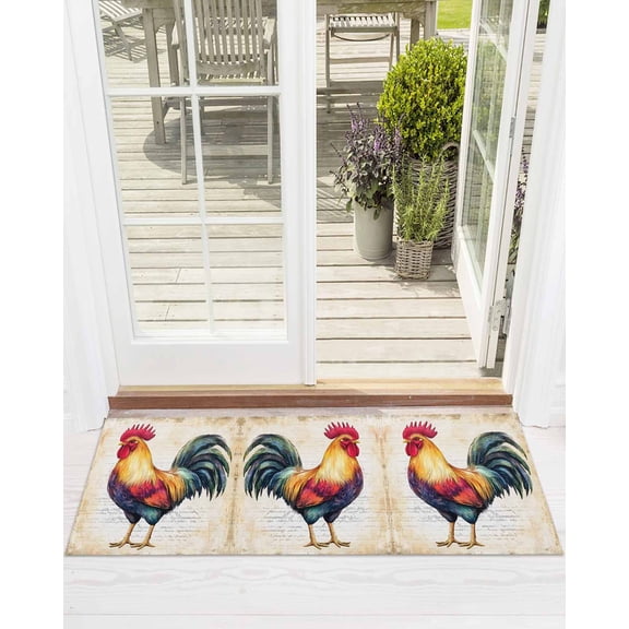 Rooster Front Door Mat Retro Chicken Farm Animal Rustic Country Welcome Doormat Indoor Outdoor Entrance Floor Mat Non-Slip Washable Runner Rug for Front Porch Decor 24x71 Inch