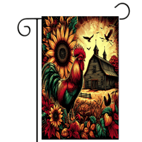 Rooster Garden Flag 12x18 Inch Fall Autumn Farmhouse Barn Outdoor Yard Decor, Vibrant Sunflower Chicken Rustic House Flag