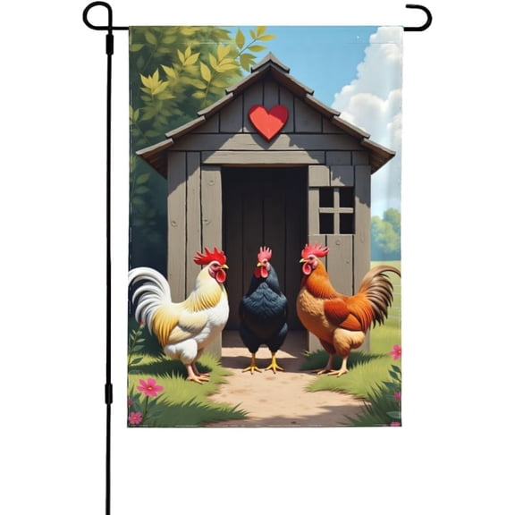 Rooster Garden Flag Double Sided 12x18 Inch Farmhouse Chicken Yard Outdoor Decor