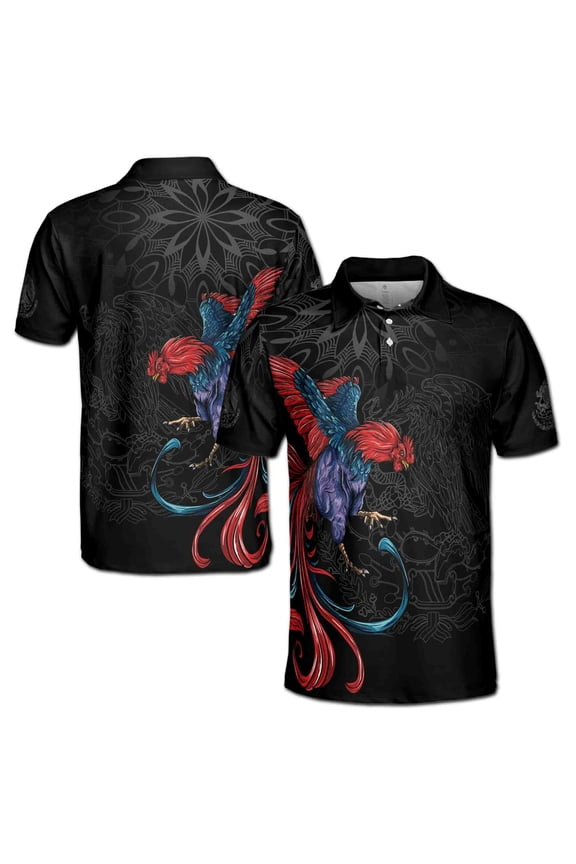 Rooster Graphic Chicken Mexican Aztec Black Eagle Men's Polo Shirt