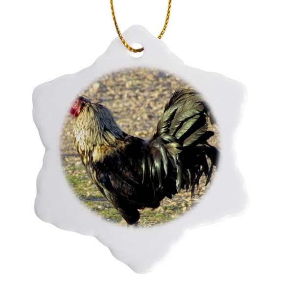 3drose, Rooster Green Colors, 3 inch Snowflake Porcelain Ornament