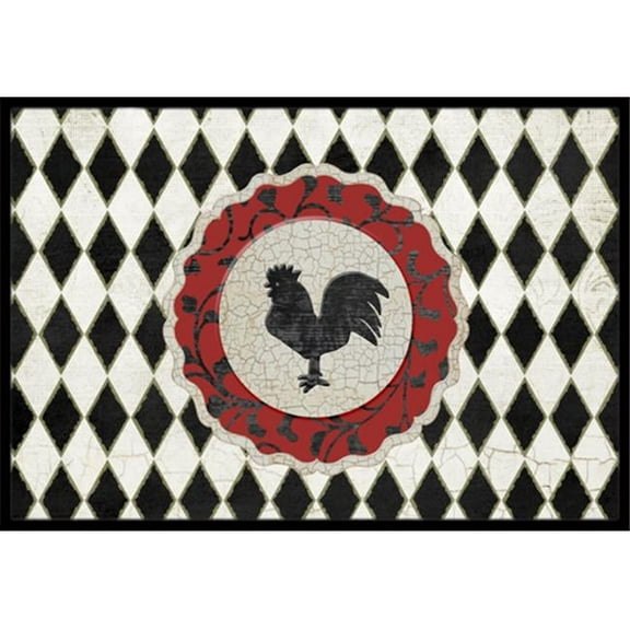 Rooster Harlequin Black And White Indoor Or Outdoor Mat 18 x 27 In.