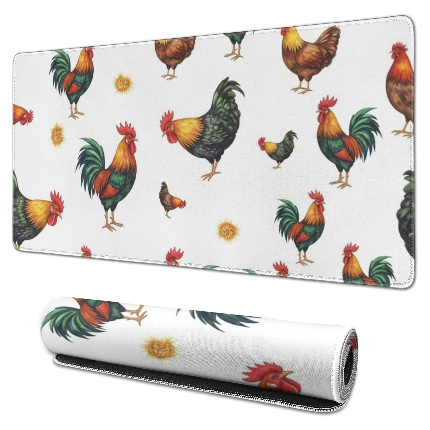 Rooster and Hay White Pattern Extended Large Mouse Pad, Desk Protector ...