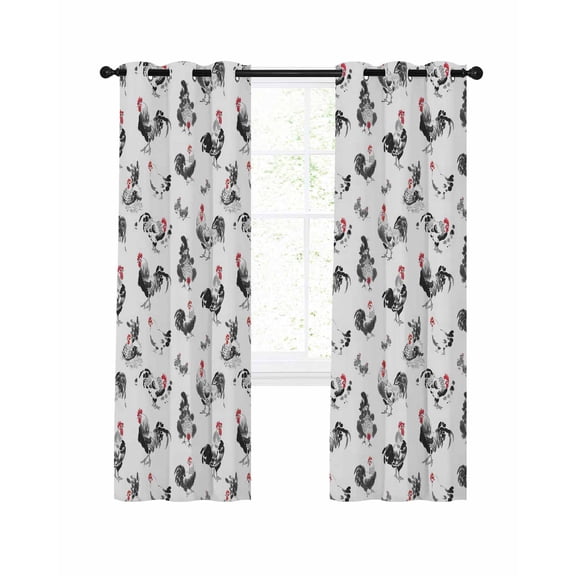Rooster Hen Blackout Curtains 84 Inch Length Watercolor Chicken Farm Animal Black Thermal Insulated Window Curtain Window Drapes 2 Panels for Bedroom Living Room 42"Wx84"L