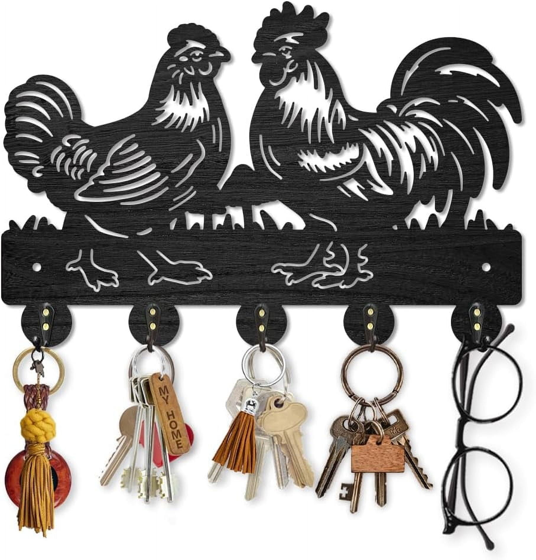 Roaster Key Rack Rooster Hen Coat Hooks Wall Mount Farmhouse Wooden Key Holder for Wall ...