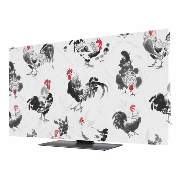 Rooster Hen TV Dust Cover 24 Inch, Watercolor Farm Animal Rustic Black Country Computer Monitor Cover Dustproof Stretchable Indoor TV Screen Protector for LED LCD Universal Monitors