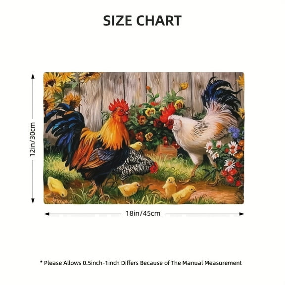 Rooster Hen and Chickens Placemats Set of 4 PVC Roosters Table Mats Non-Slip Heat Resistant Chicken Place Mats Washable for Home Kitchen Dining Table