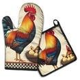 thumbnail image 1 of Rooster Hen and Chicks Kitchen Oven Mitt and Pot Holder Sets 2 Pcs for Baking, Cooking and Grilling, Heat Resistant Up To 392 °F, 1 of 7