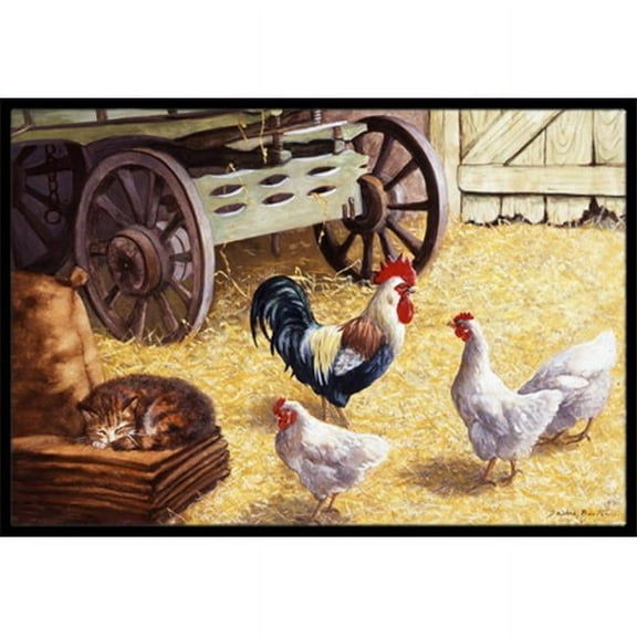 Rooster & Hens Chickens in the Barn Indoor or Outdoor Mat, 24 x 36