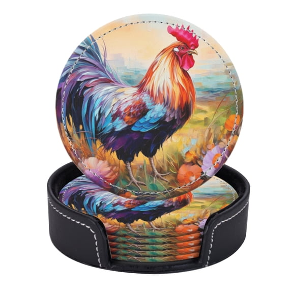 Rooster In The Field With Colorful Flowers