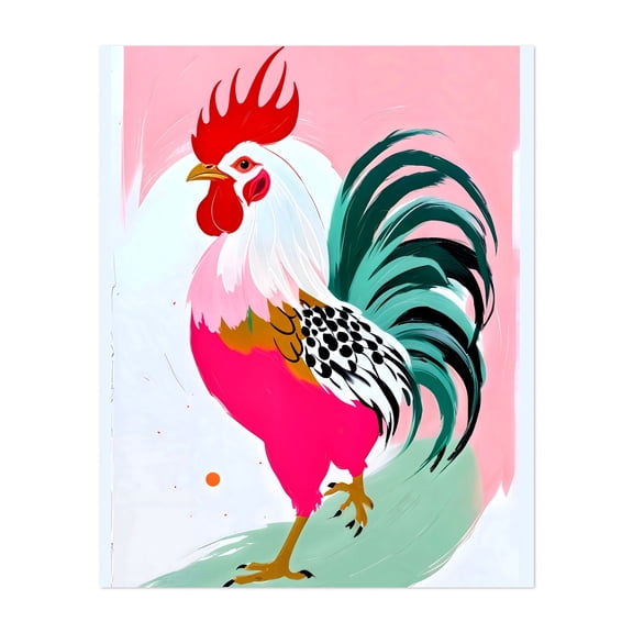 Rooster - India Illustration Animal Modern Art Pop Art Bird Abstract Whimsical Unframed Wall Art Print 36 x 48 inches
