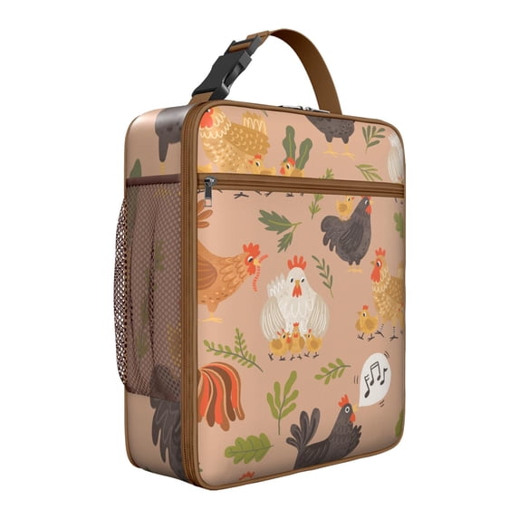 Rooster Insulated Lunch Box Student Reusable Lunch Bag with Water Bottle Holder Cooler Tote Bag School Beach