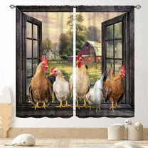 Rooster Kitchen Curtains, Farmhouse Country Farm Animal Rural Rustic Chicken Pattern Printed Blackout Window Drapery Treatments for Bedroom Living Room Dining Room 2 Panels, 52"x84" Inch